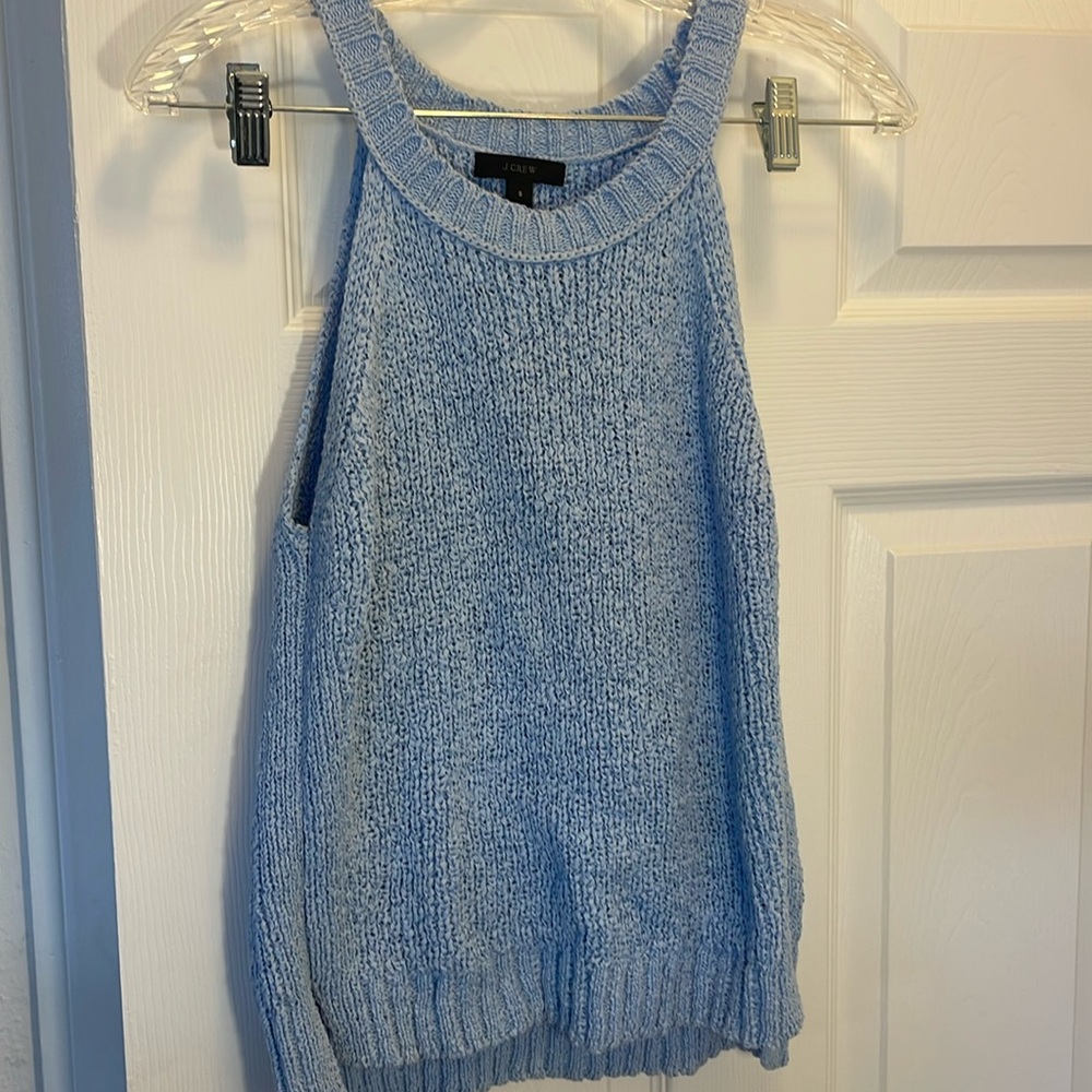 J. CREW pale cerulean High-neck textured pointelle sweater-tank sz S